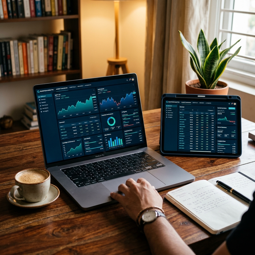 AI-powered investment research platform on laptop